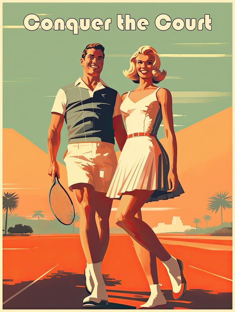 Conquer The Court - Retro Tennis Poster