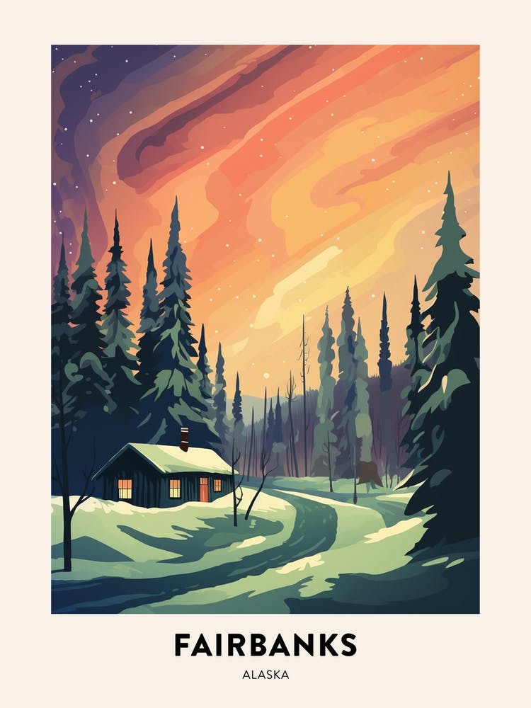 Vintage Winter Travel Poster Fairbanks Alaska 1
