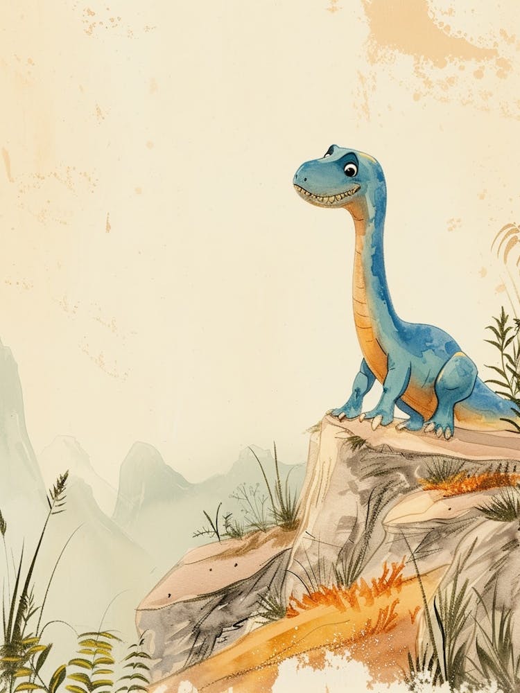 Cute Cartoon Compsognathus Watercolour 2