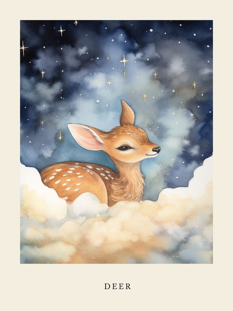 Baby Deer 8 Sleeping In The Clouds Nursery Poster