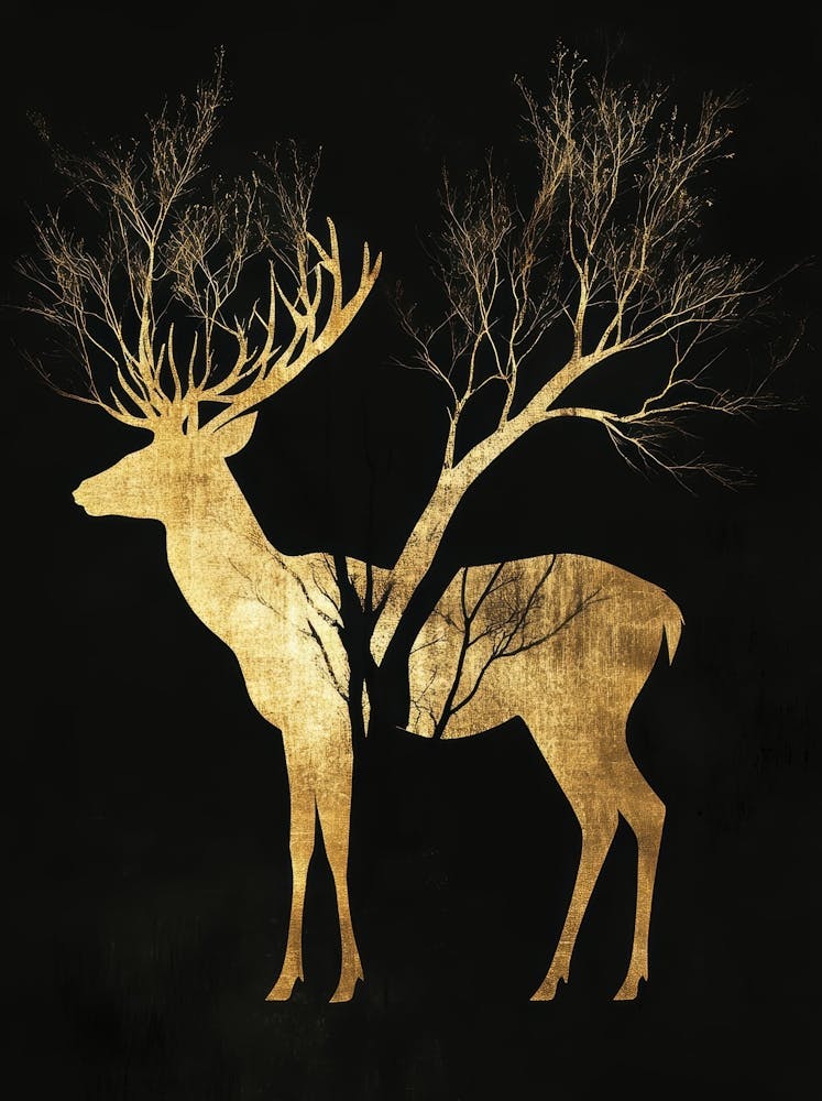 Gold Deer Canvas Art