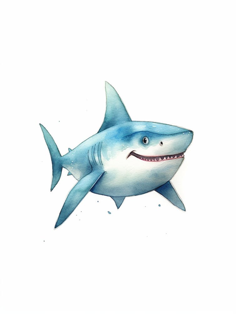 Cartoon Watercolour Bull Shark Kids Nursery 3