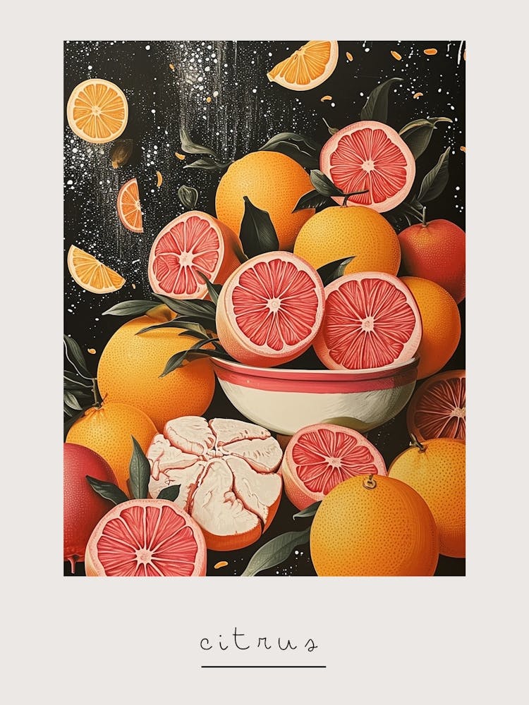 Art Deco Citrus Fruit Explosion Poster