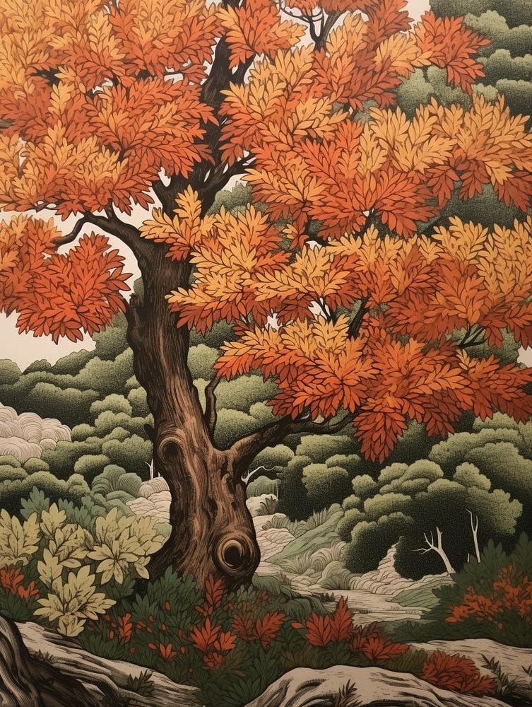 Butternut 2 Vintage Autumn Tree Print 