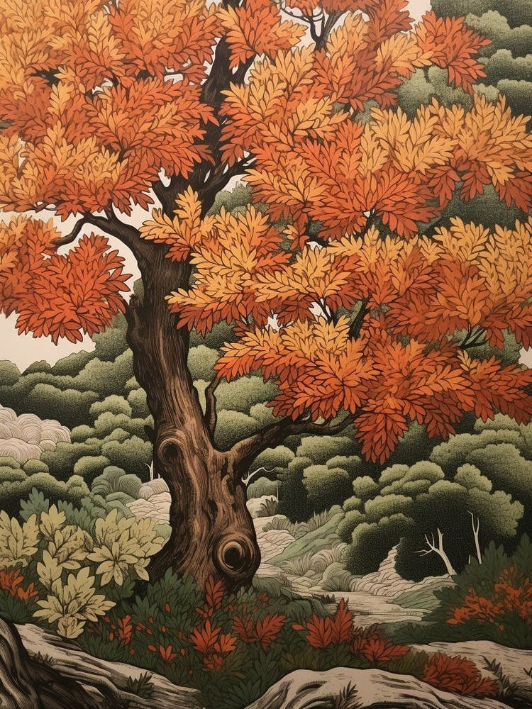 Butternut 2 Vintage Autumn Tree Print 