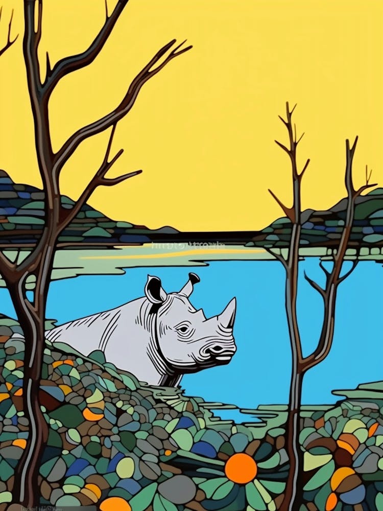 Einfache Nashorn-Illustration am Fluss 2