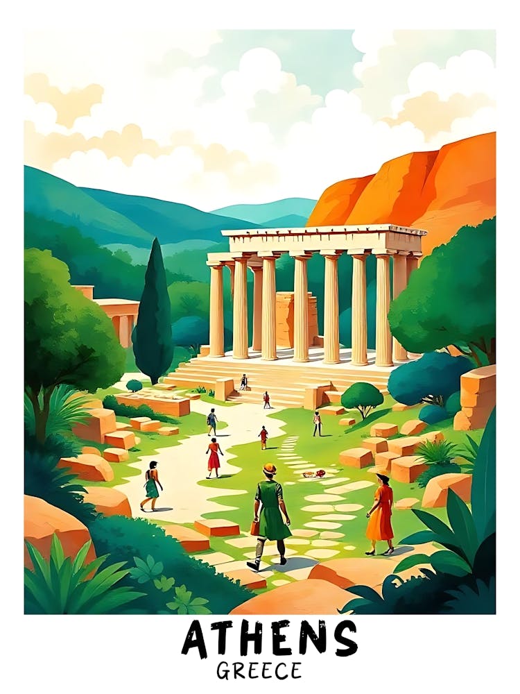 Athènes Grèce Affiche de Voyage Vintage 8