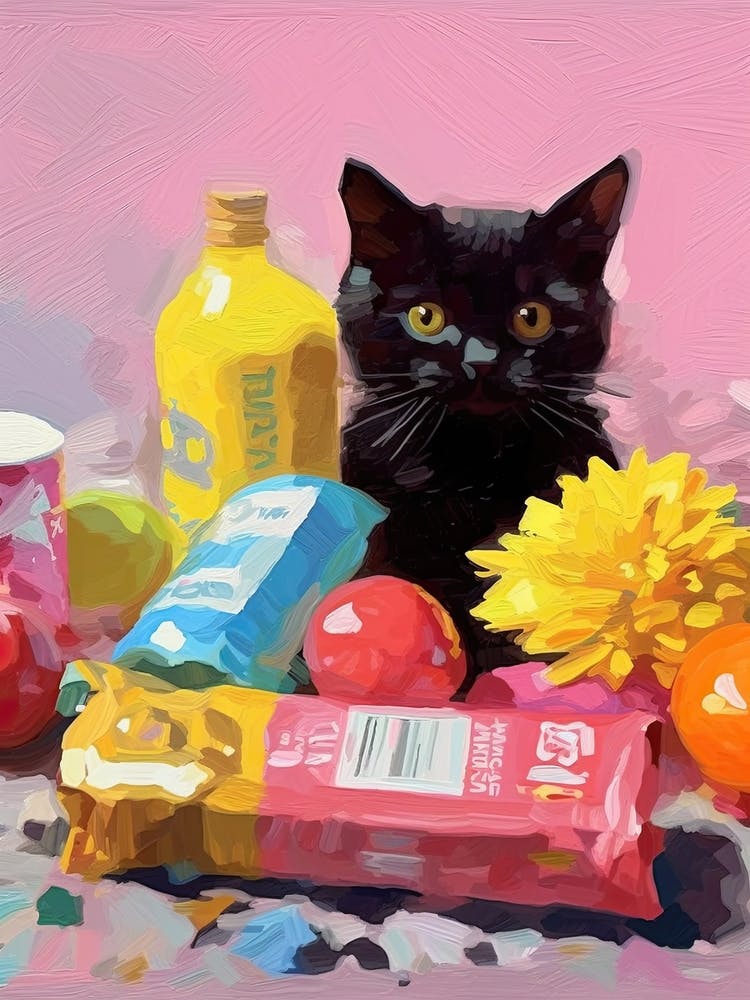 A Black Cat Kitten Oil Painting 2