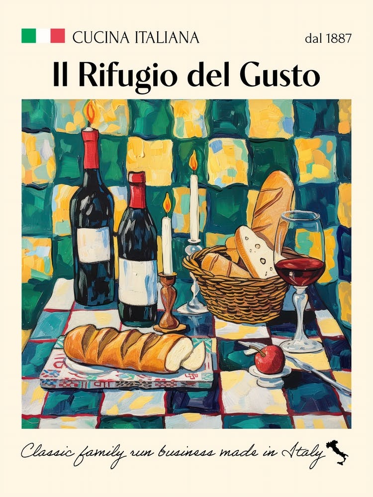 Il Rifugio Del Gusto Trattoria Italian Poster Food Kitchen