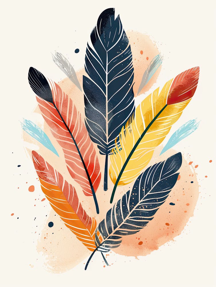 Watercolor Feathers, Mid Century