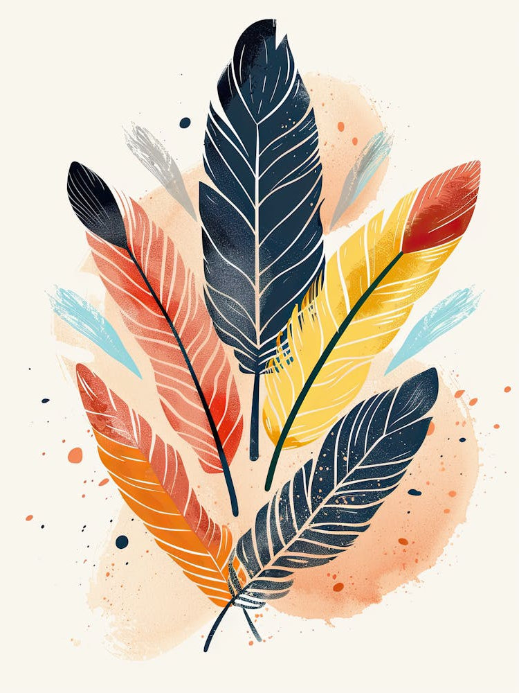 Watercolor Feathers, Mid Century