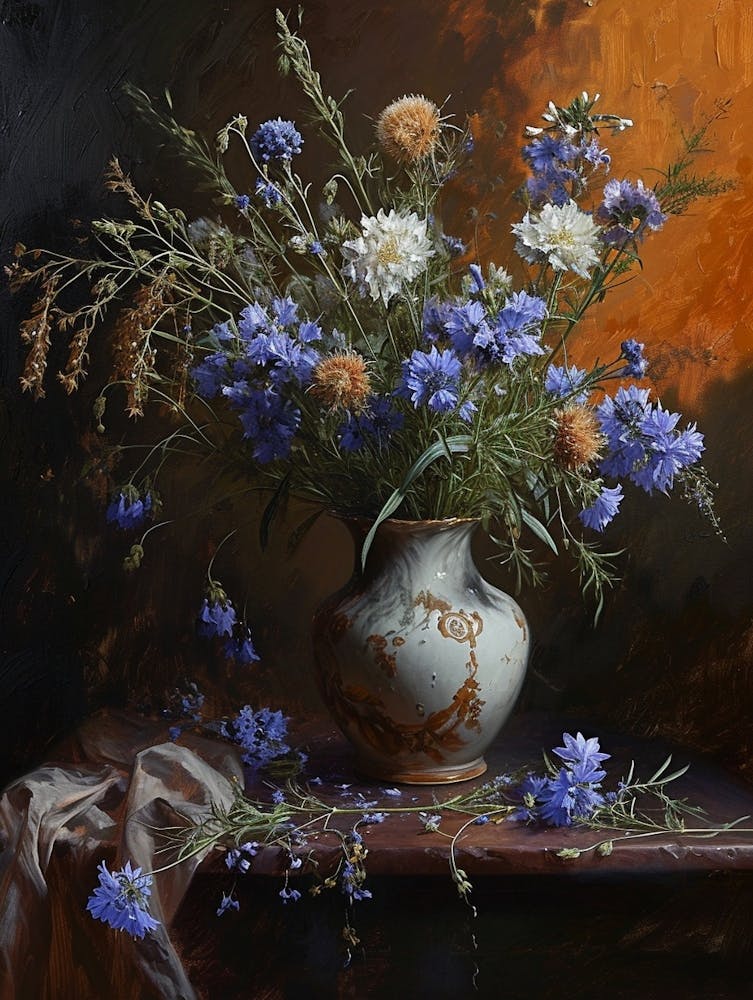 Baroque Floral Still Life Scabiosa 1