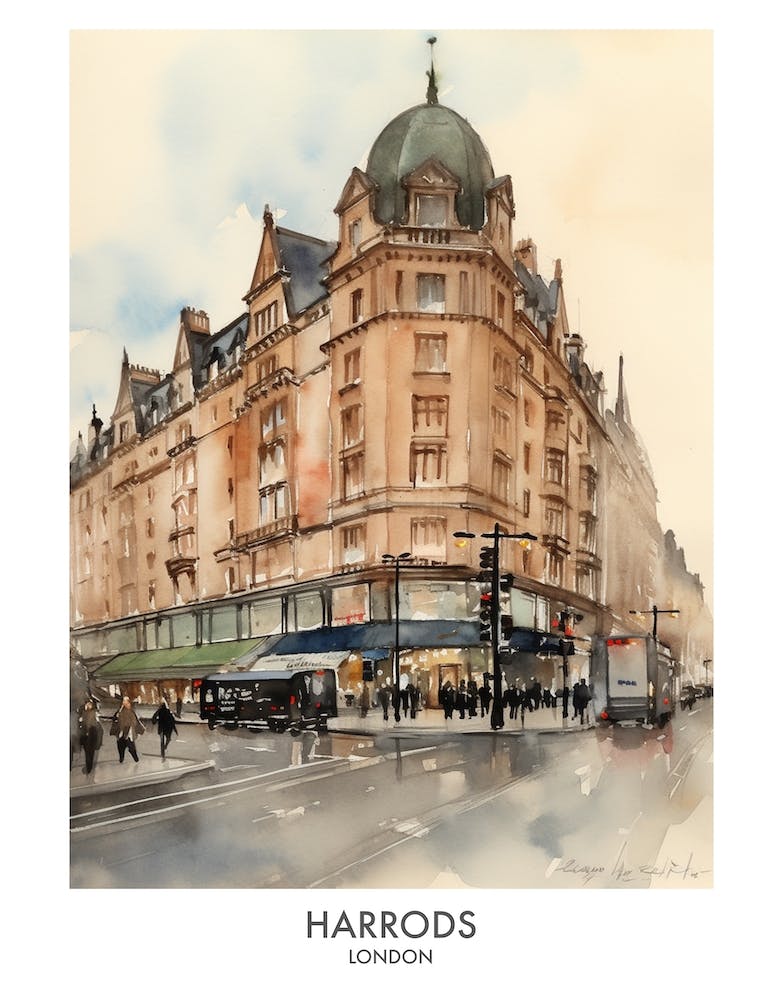Harrods 4 Watercolour Travel Poster