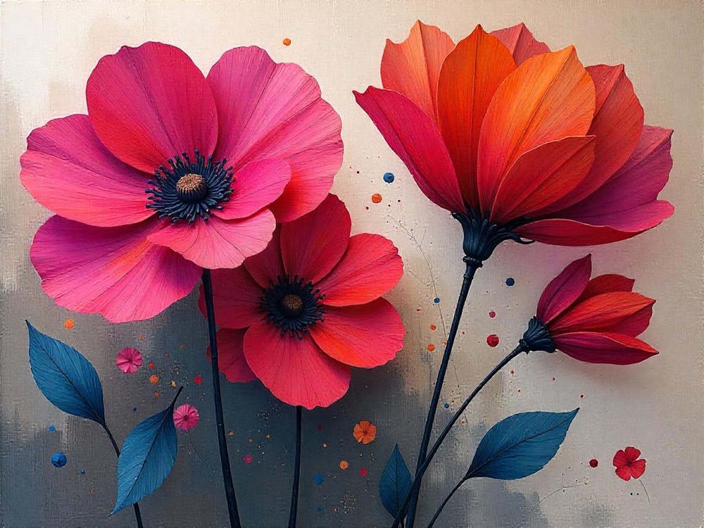 Three cosmos Red Flowers