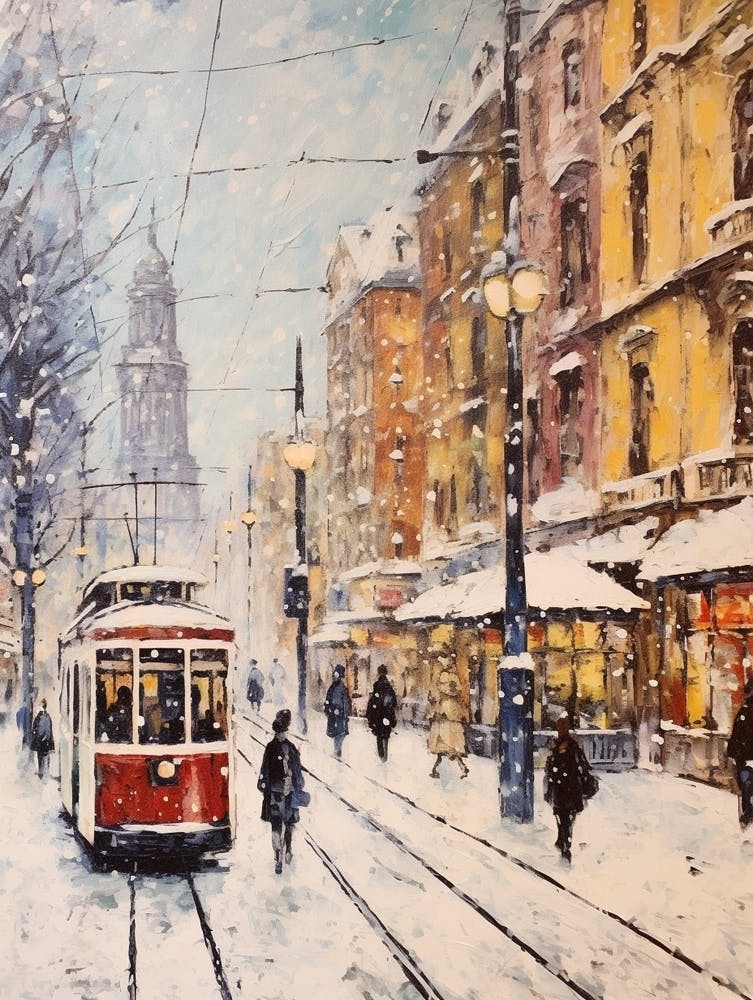 Vintage Winter Painting Vienna Austria 2