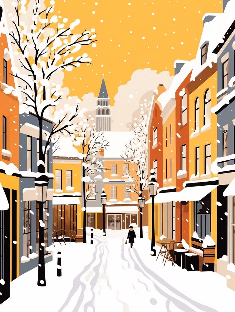 Retro Winter Illustration Bruges Belgium 4