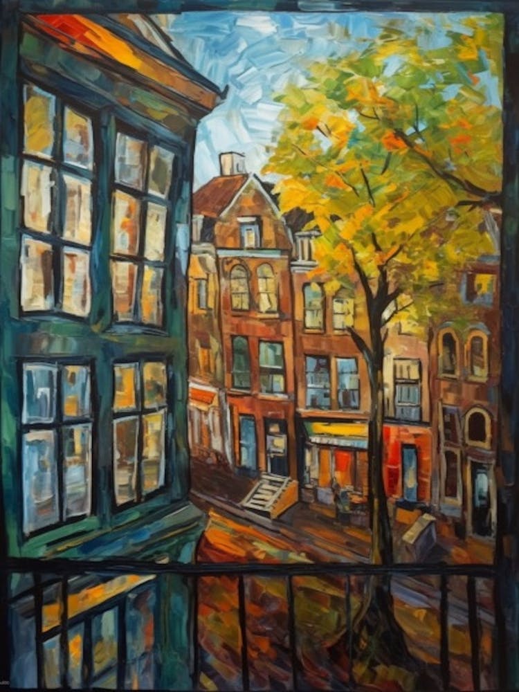 Window View Of Amsterdam In The Style Of Expressionism 4