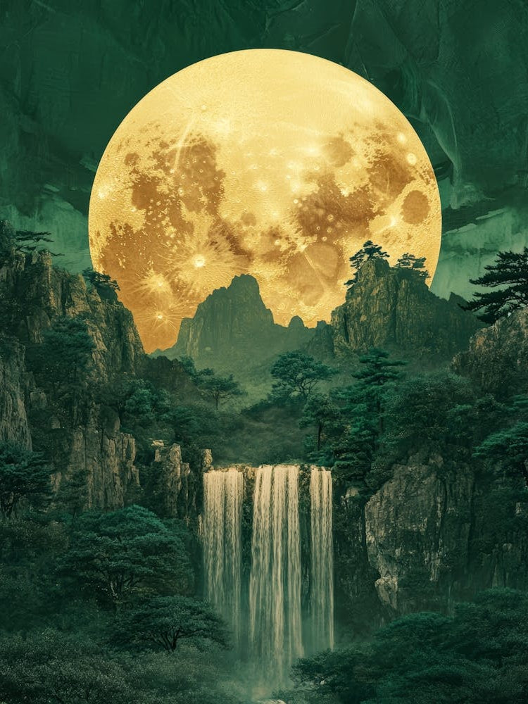 Full Moon Over Waterfall
