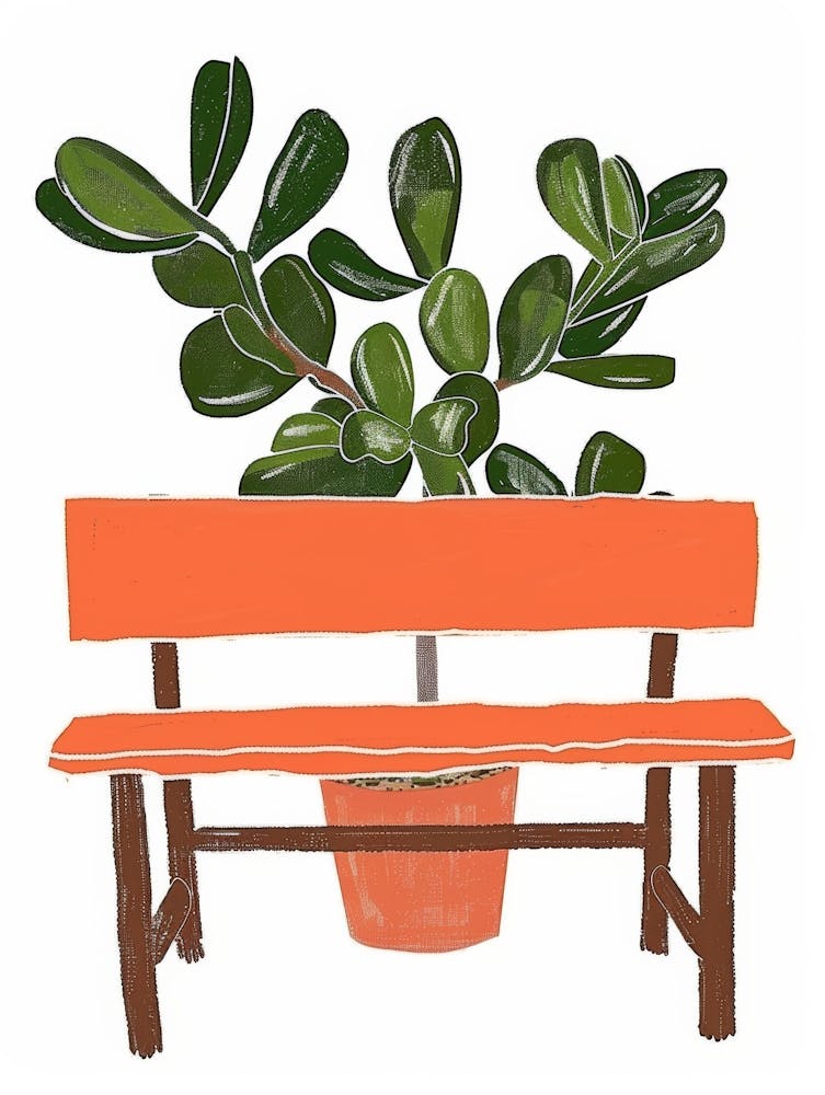 Orange Bench With Potted Plant