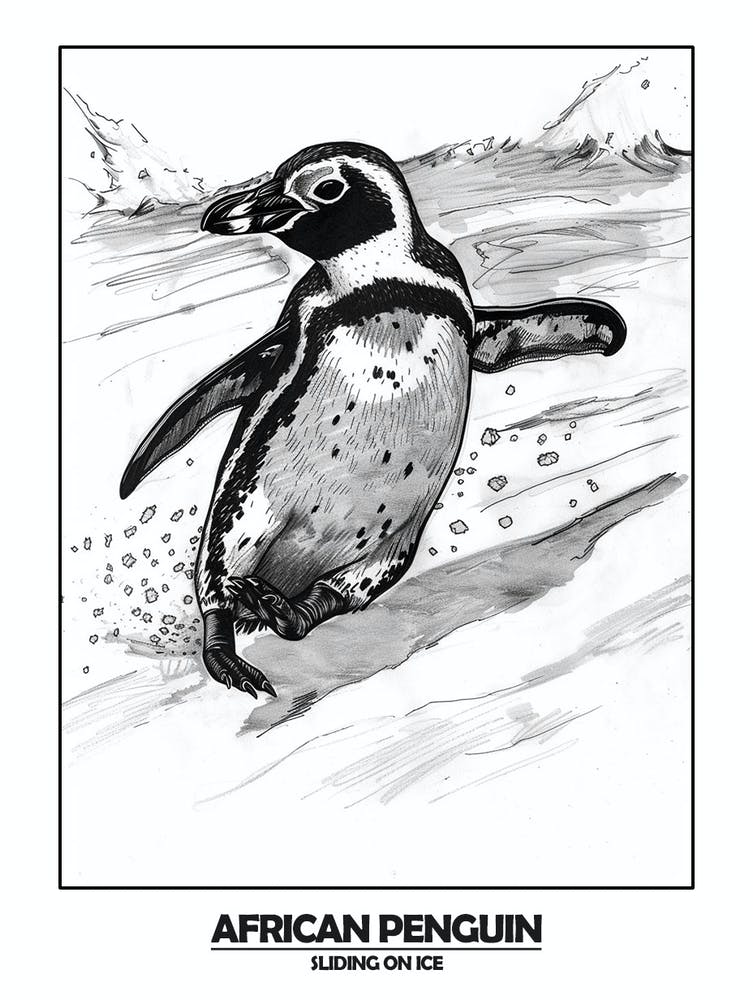 Pinguin rutscht auf Eis Poster