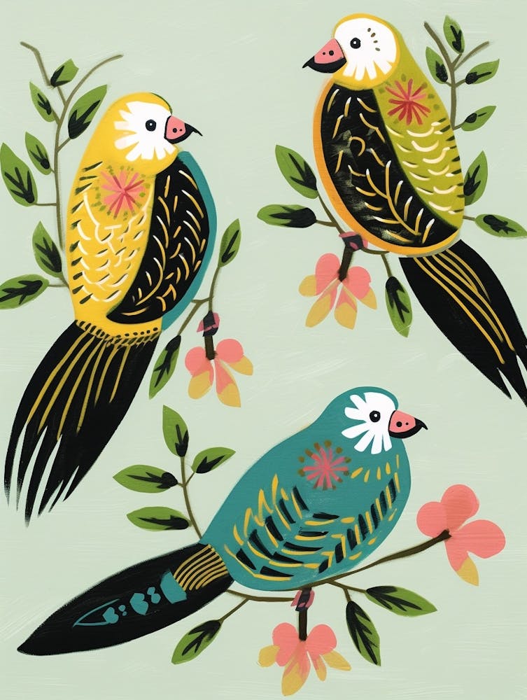 Folk Style Bird Painting Budgerigar 1