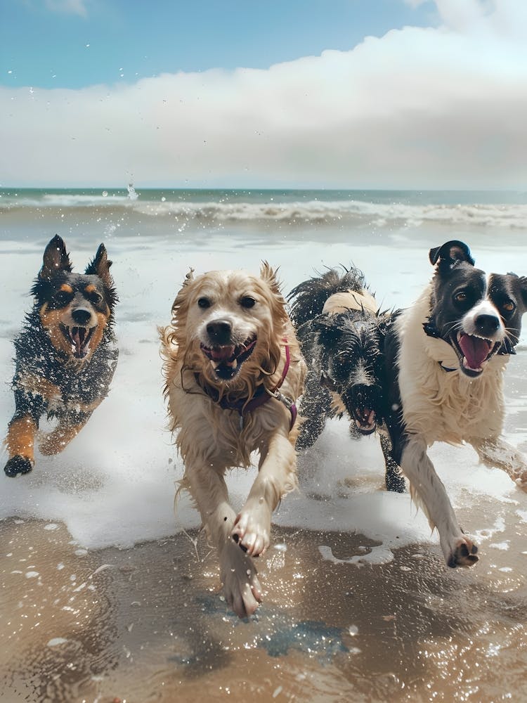 Dogs Running On The Beach