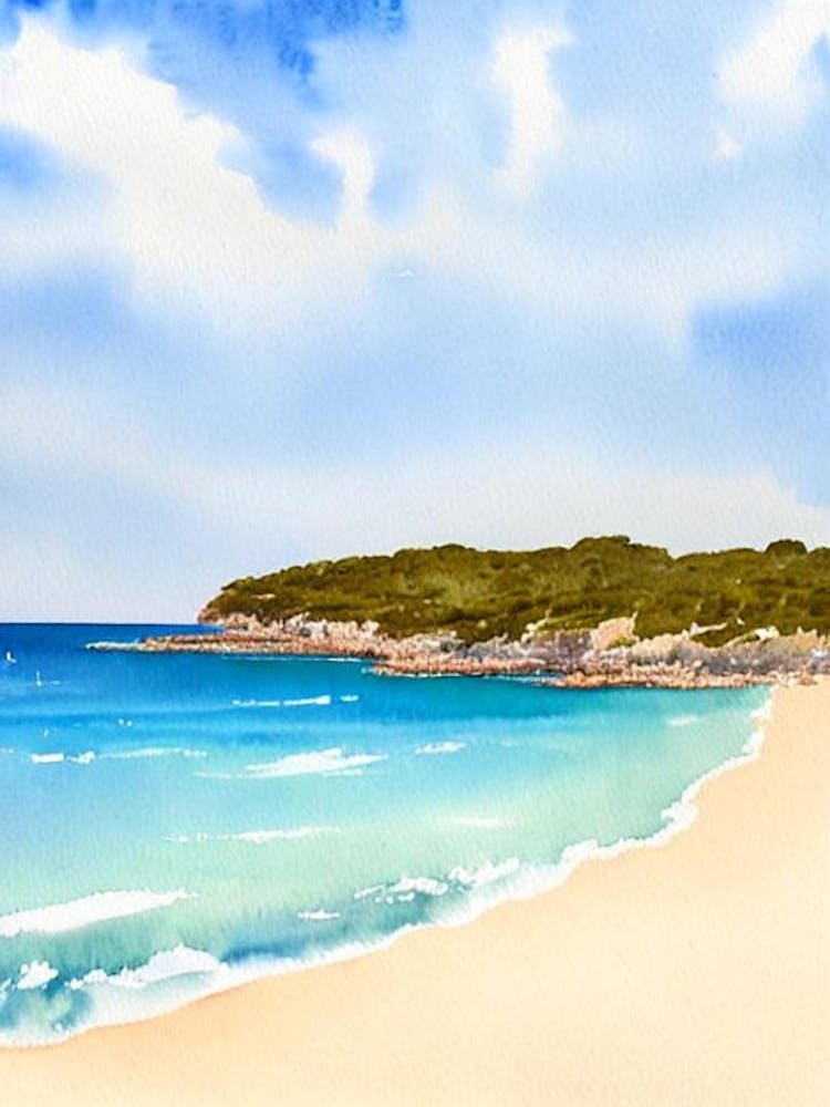 Cala Macarella Beach 2, Menorca, Spain Watercolour