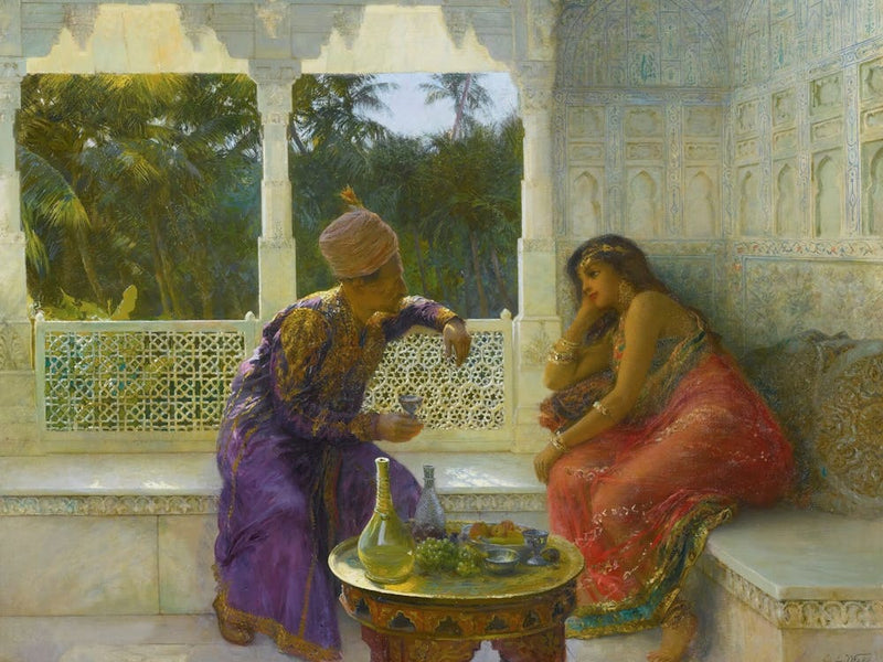 Figures In An Interior With Garden Of Palms Beyond, Edwin Lord Weeks