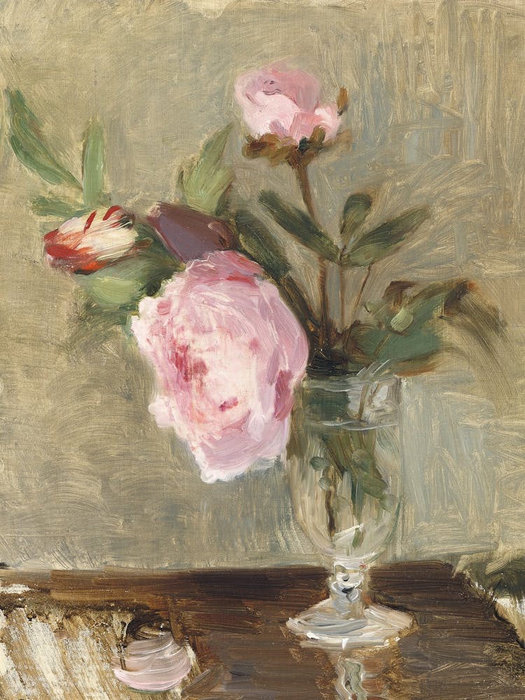 Peonies Vintage Still Life Painting Transitional Style