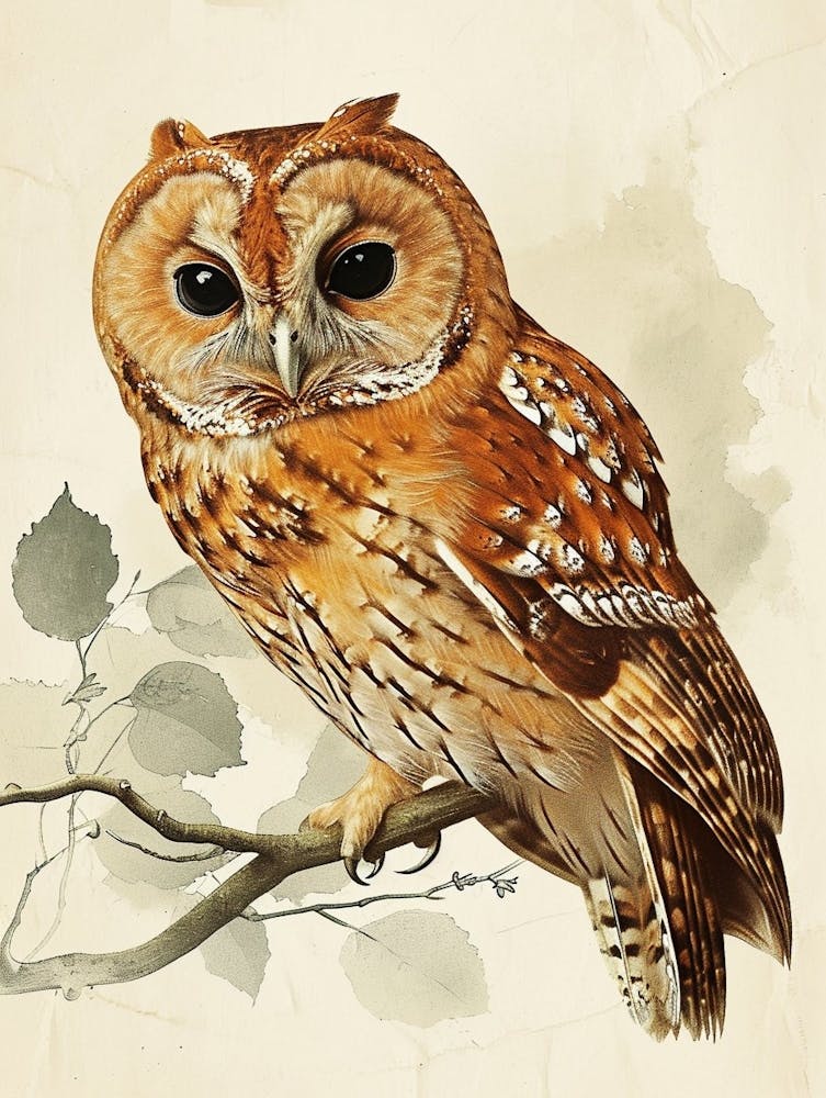 Tawny Owl Vintage Illustration 1