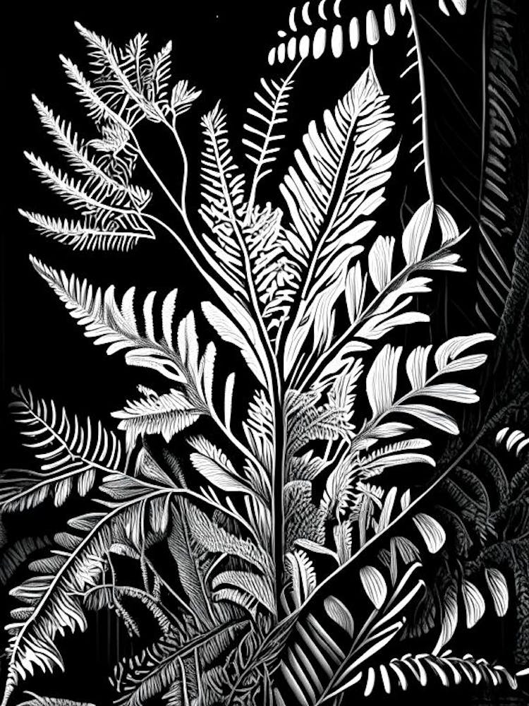 Evergreen Fern Wildflower Linocut 2