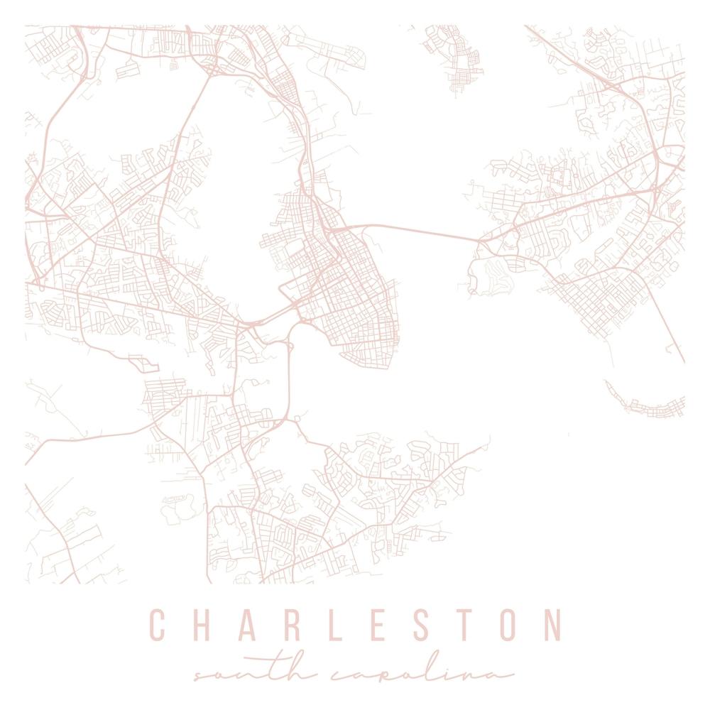 Charleston South Carolina Light Pink Minimal Street Map Square