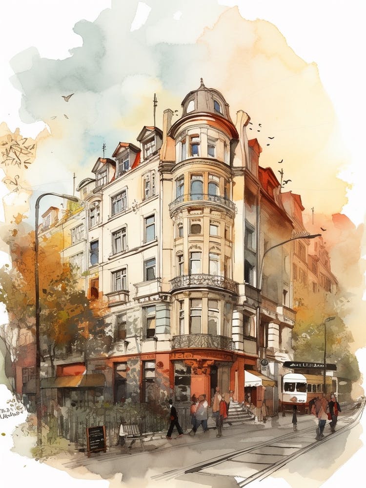 Prenzlauer Berg Berlin Neighborhood, Watercolour 2