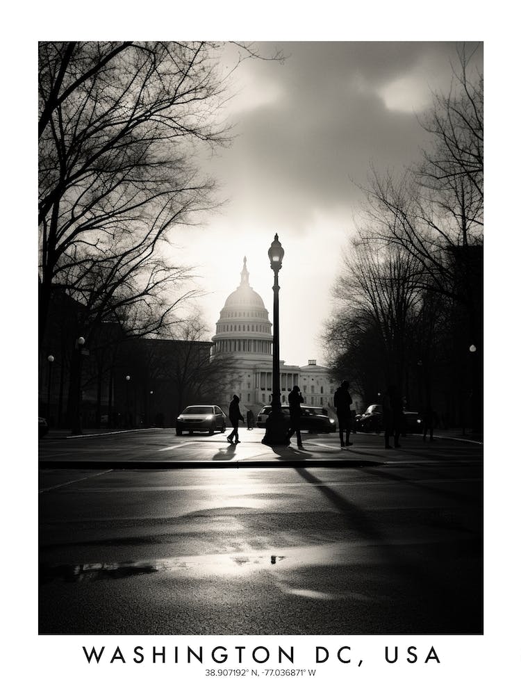 Poster Of Washington Dc, Usa, Black And White Analogue Photograph 4