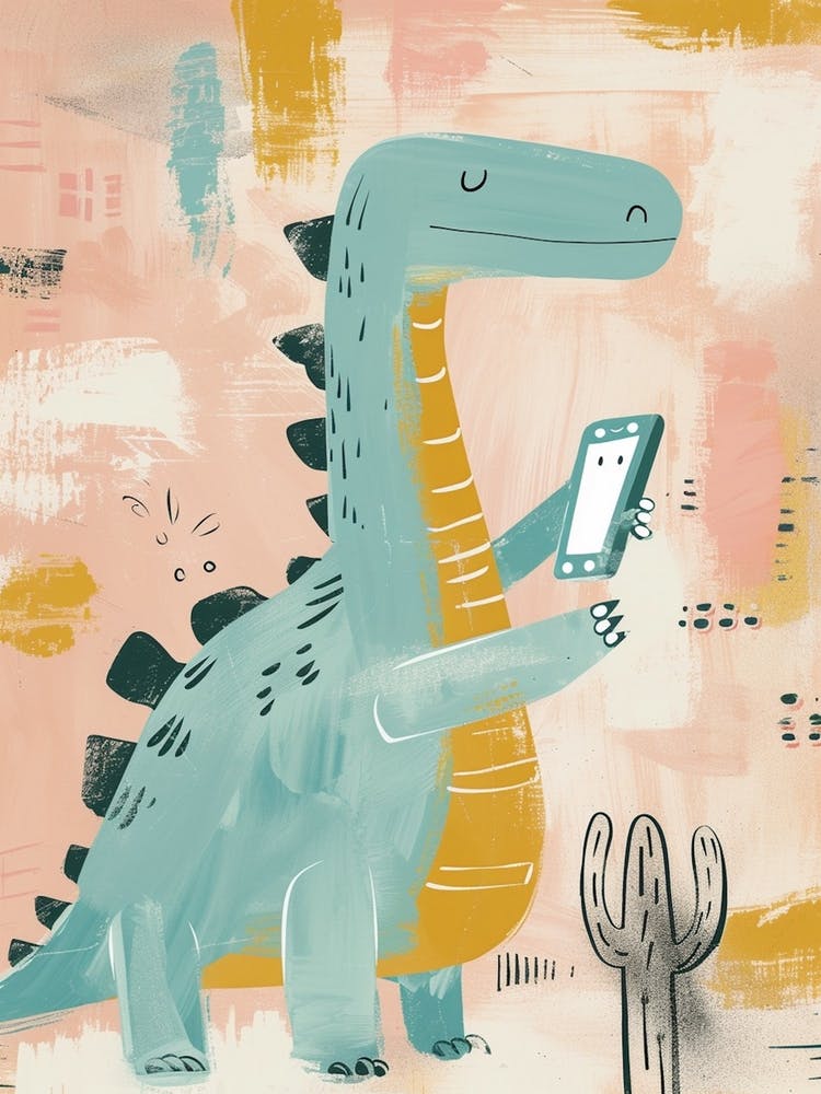 Pastel Painting Of A Dinosaur On A Smart Phone 4