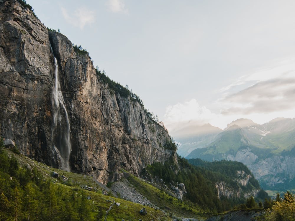 Waterfall Switzerland with rainy weather