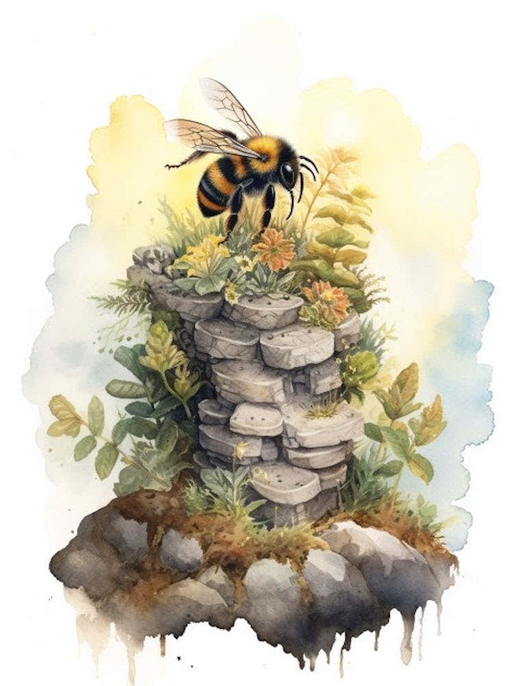 Mountain Bumble Bee Beehive Watercolour Illustration 4