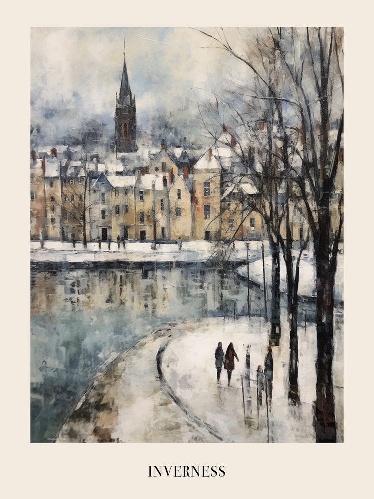 Vintage Winter Painting Poster Inverness United Kingdom 1