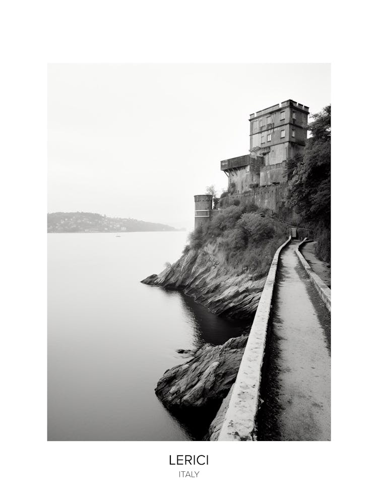 Poster Of Lerici, Italy, Black And White Photo 1