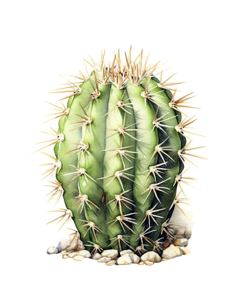 Ferocactus Cactus Watercolour Drawing 4