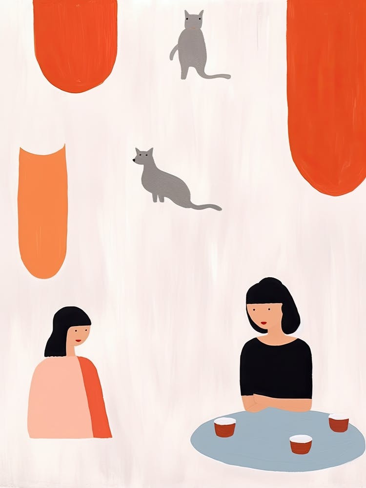 Tiny People At The Cat Cafe Illustration 3