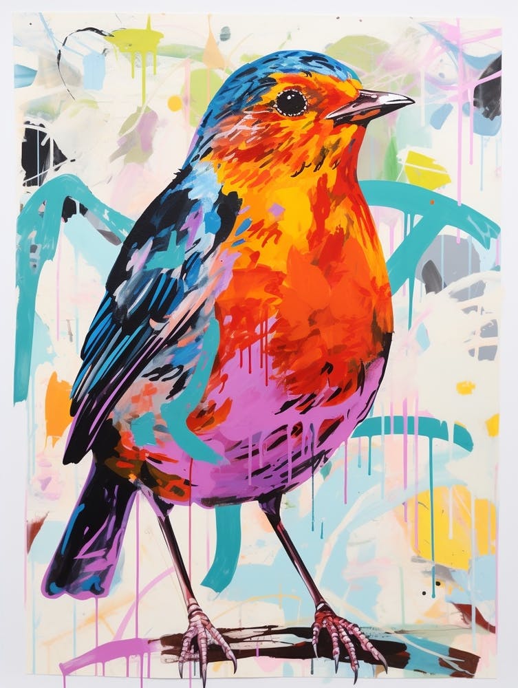 Colourful Bird Painting European Robin 1