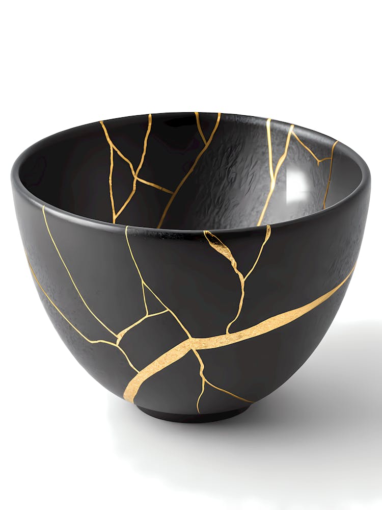 Minimalist Ink Sketch Of Kintsugi Gold Cracks On