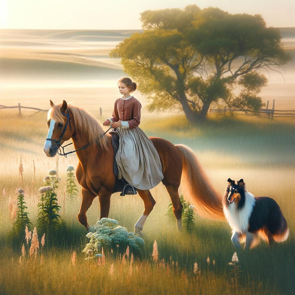 collie and young girl riding