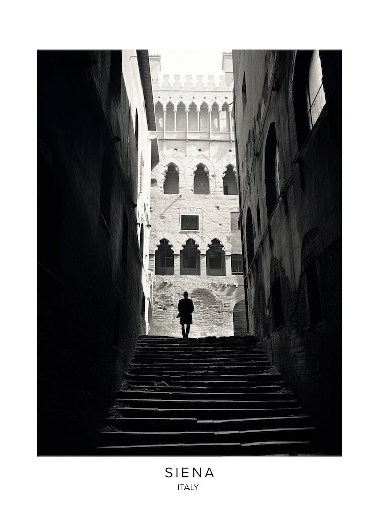 Poster Of Siena, Italy, Black And White Analogue Photography 3