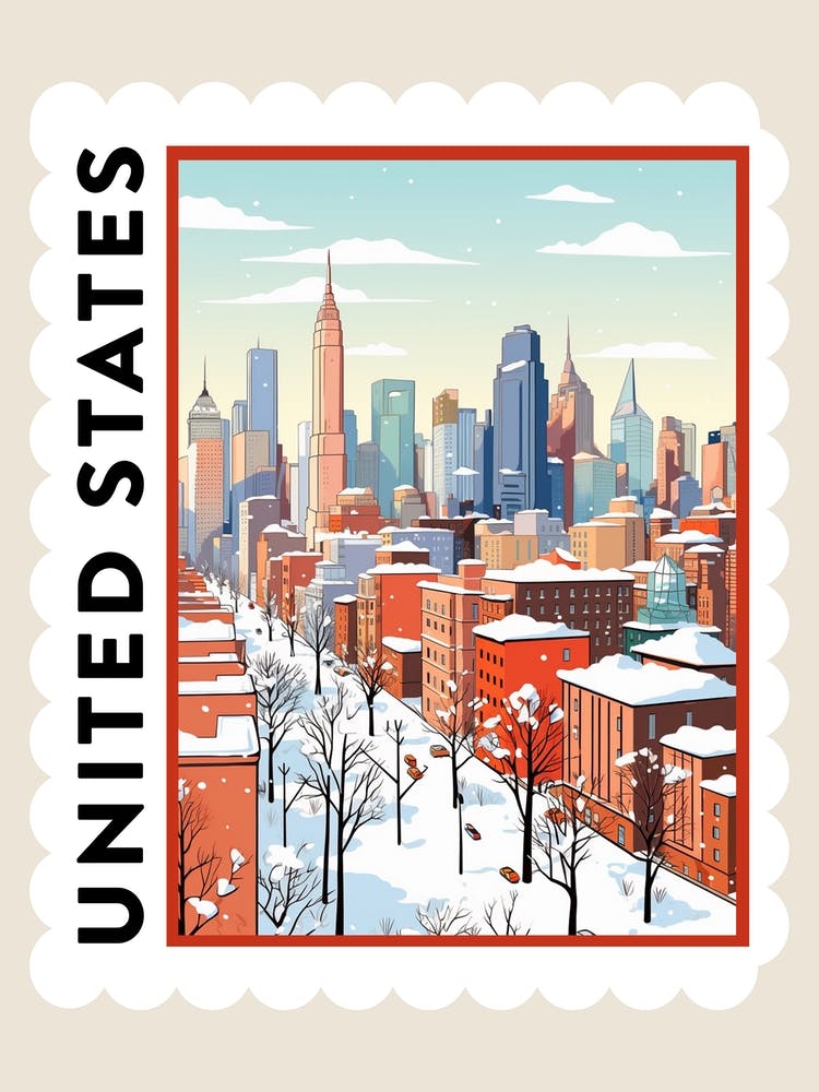 Retro Winter Stamp Poster New York City Usa