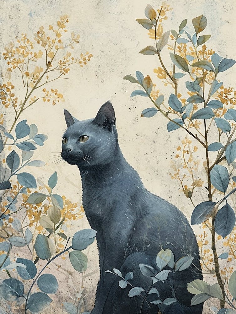 Russian Blue Cat Japanese Illustration 2