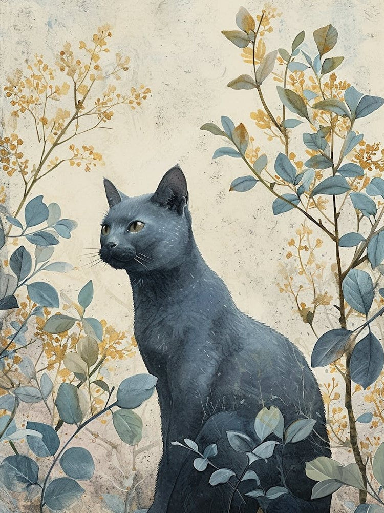 Russian Blue Cat Japanese Illustration 2