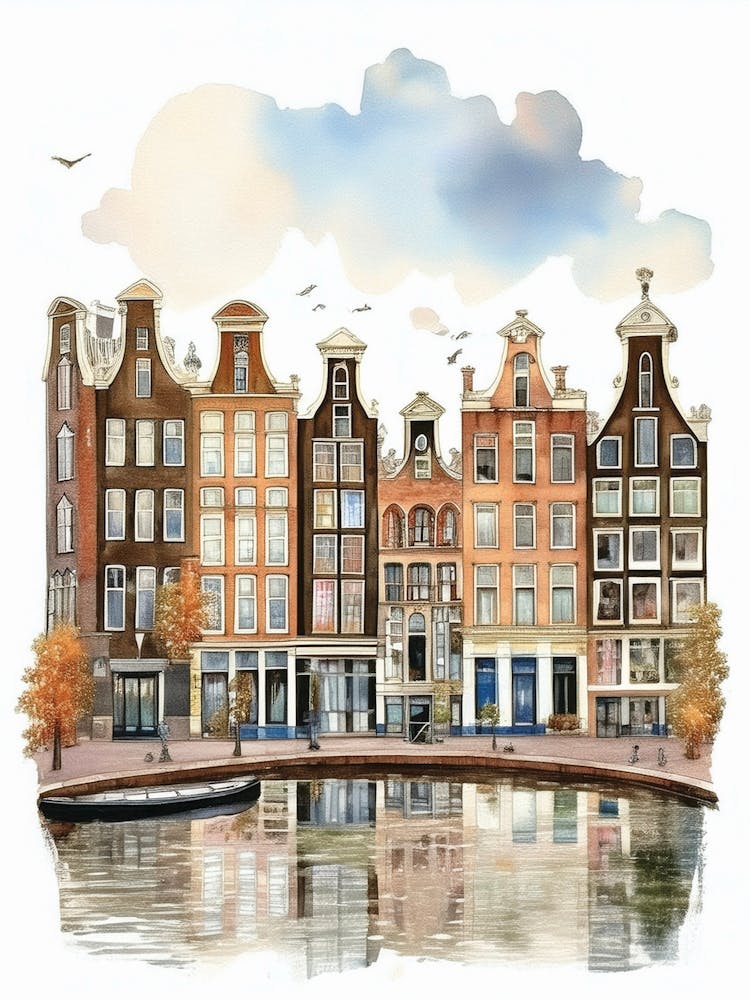 Amsterdam, Netherlands, Amsterdam Bridge, City River, River Boats, Dutch Spring, Spring Watercolors, Amsterdam Prints, Travel Souvenirs, Amsterdam Posters. (23)