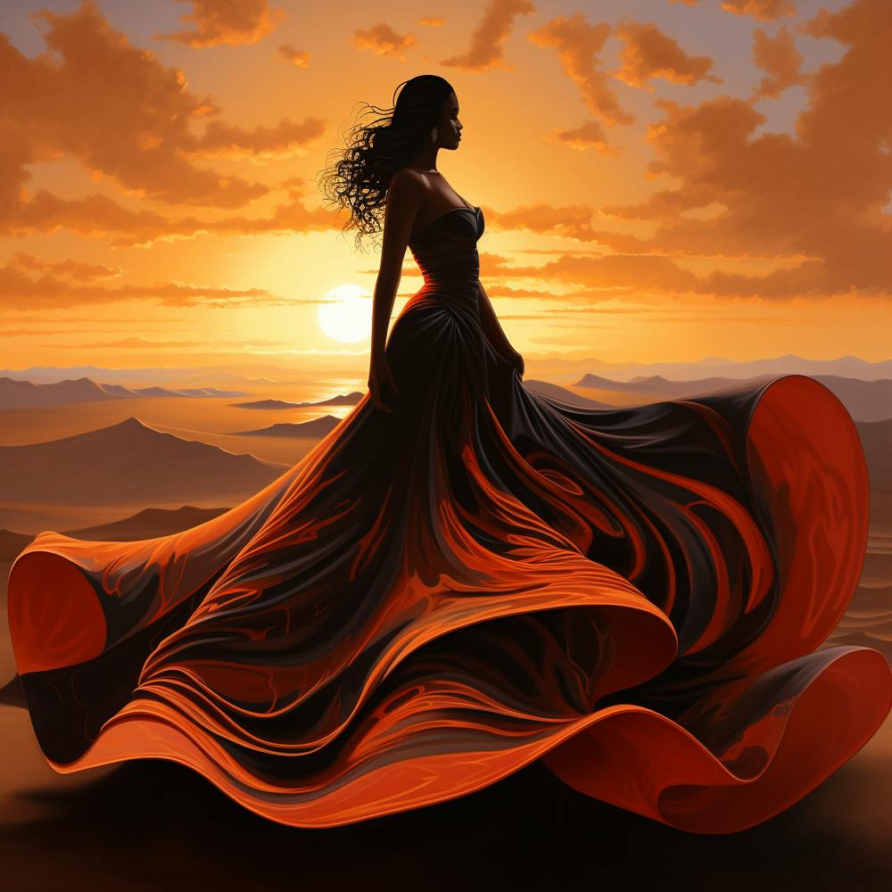 Sunset Girl In Red Dress